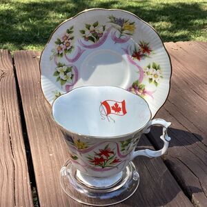 Royal Albert Our Emblems Dear Canada Provincial‎ Flowers Teacup Saucer Set-READ